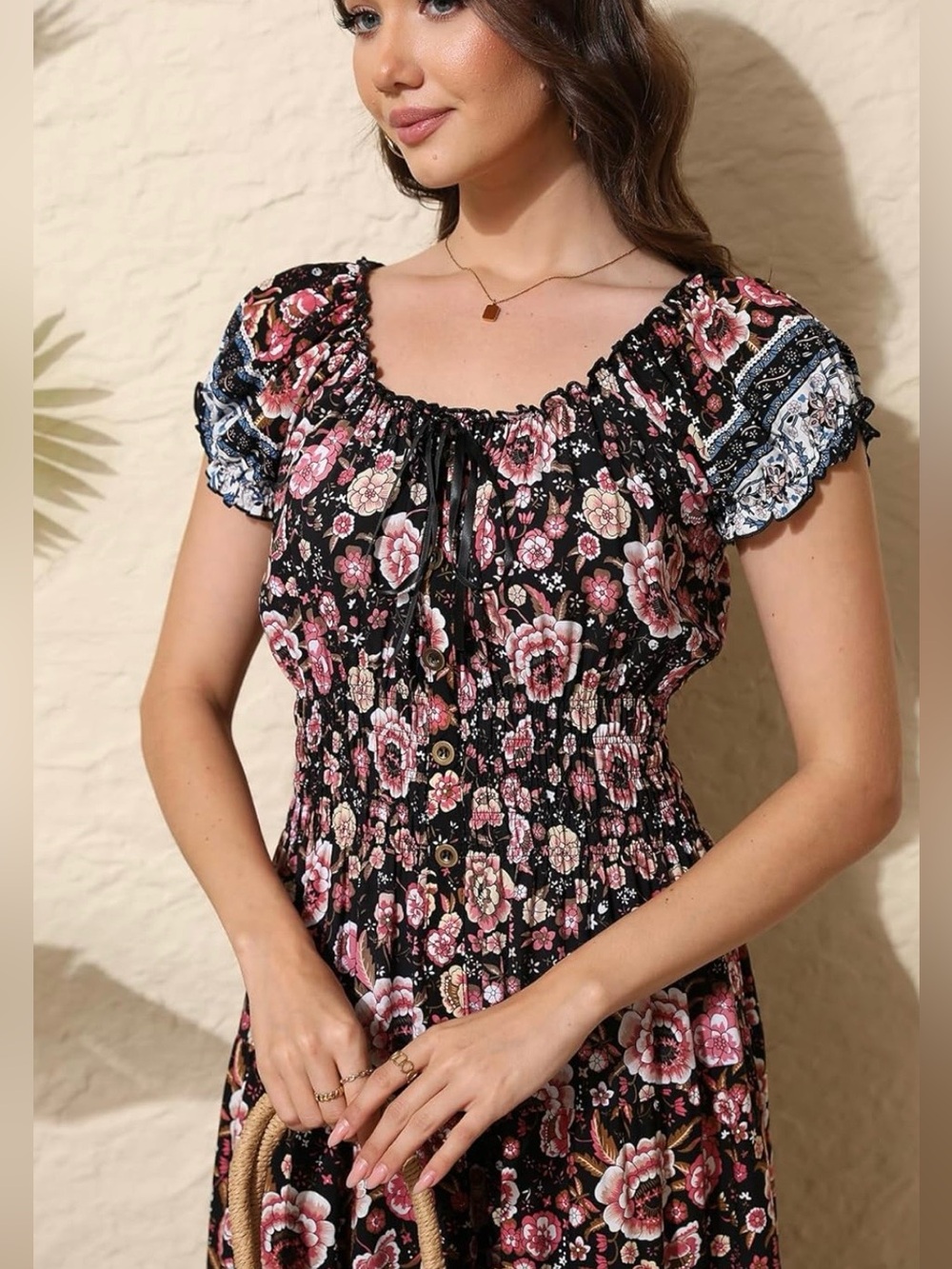 Feminine Boho pink floral border print cottagecore summer maxi dress size XL - Picture 4 of 5